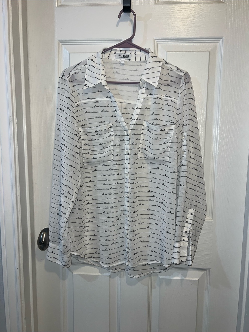Express White Blouse with Black Script Print